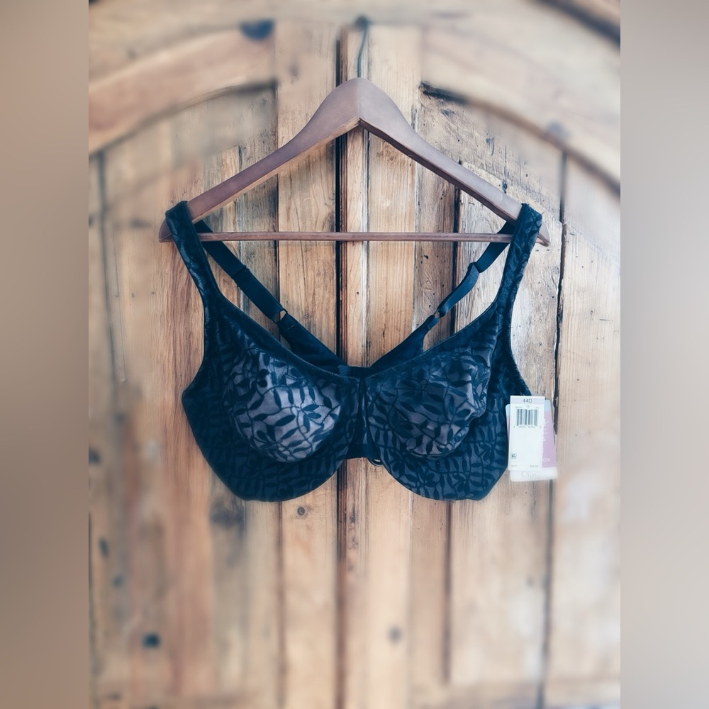 Olga Sheer Leaves Full Figure Underwire Bra Black 44D NWT - Picture 8 of 10